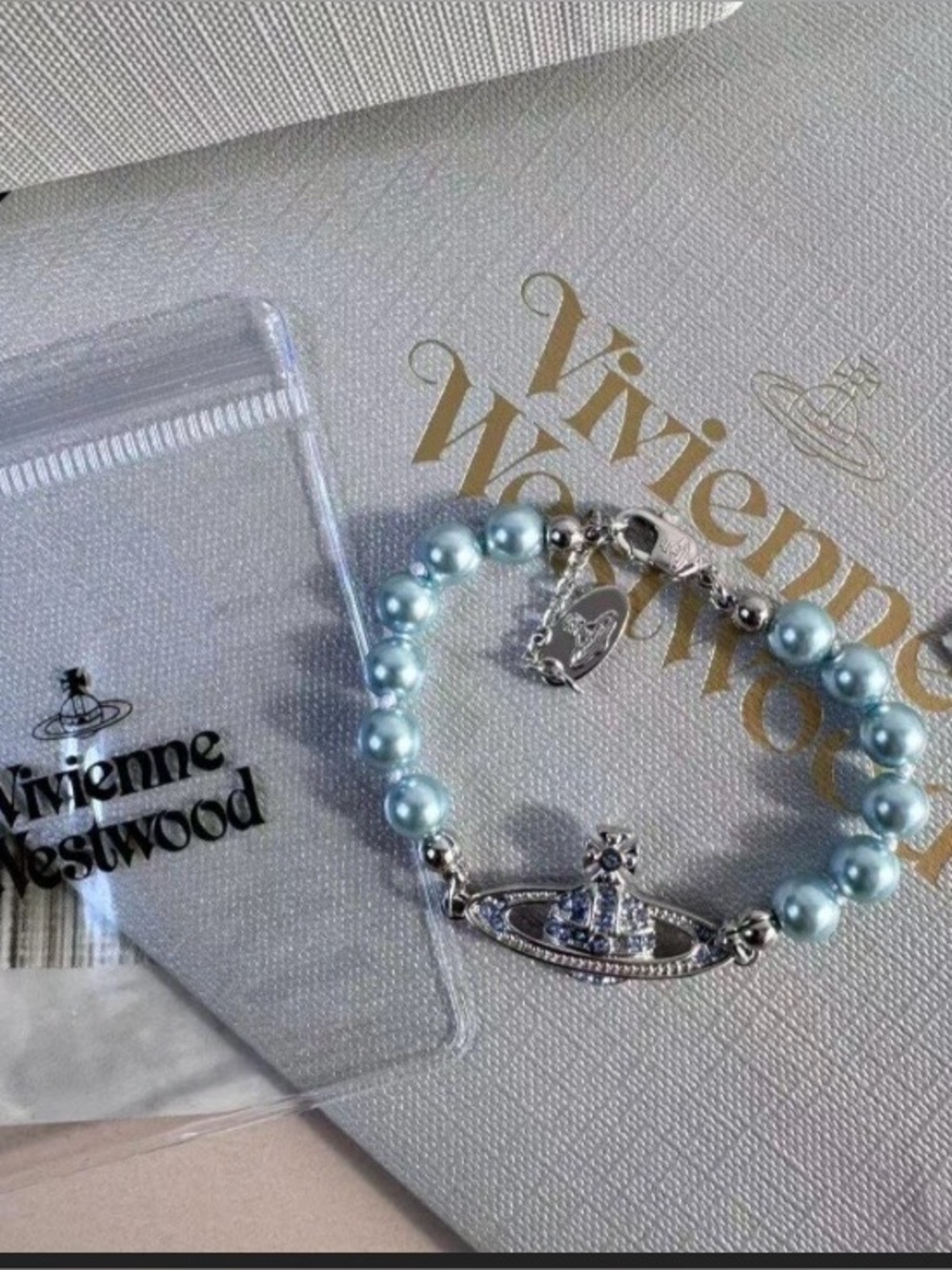 Vivian Westwood Giant Blue Pearl Saturn Orb Bracelet